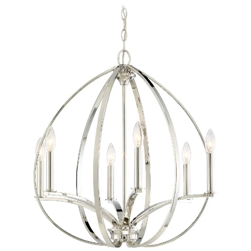 Industrial Pendant Lighting for Machine ShopsTilbury 24 in. 6 Lights Chandelier Polished Nickel finish