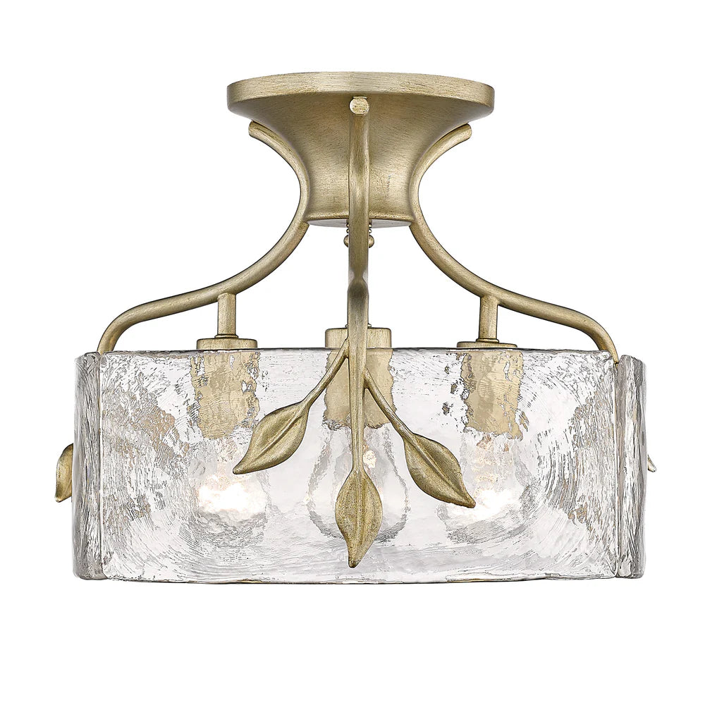 Track lighting with colored glass accentsGolden Lighting 3160-SF WG-HWG Calla 3 Light Semi-Flush Mount in White Gold