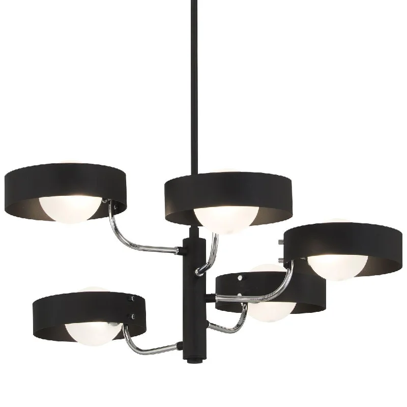 Industrial Ceiling - Mounted Lighting for Assembly PlantsLift Off 26 in. 5 Lights Chandelier Black & Polished Nickel finish Industrial Ceiling - Mounted Lighting for Assembly PlantsLift Off 26 in. 5 Lights Chandelier Black & Polished Nickel finish