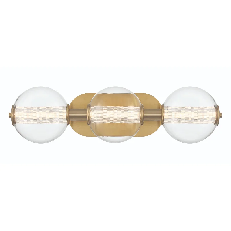 Track lighting with integrated LED driversEurofase 46809-023 ATOMO 3 Light Vanity Gold/Clear Glass