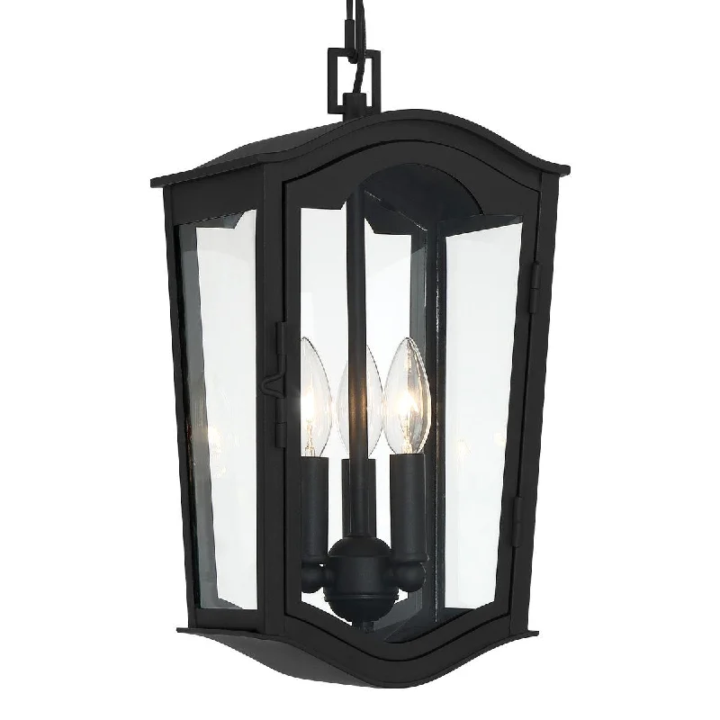 Industrial Pendant Lighting for Machine ShopsHoughton Hall 3 lights 9 in. Outdoor Hanging Lantern Black finish