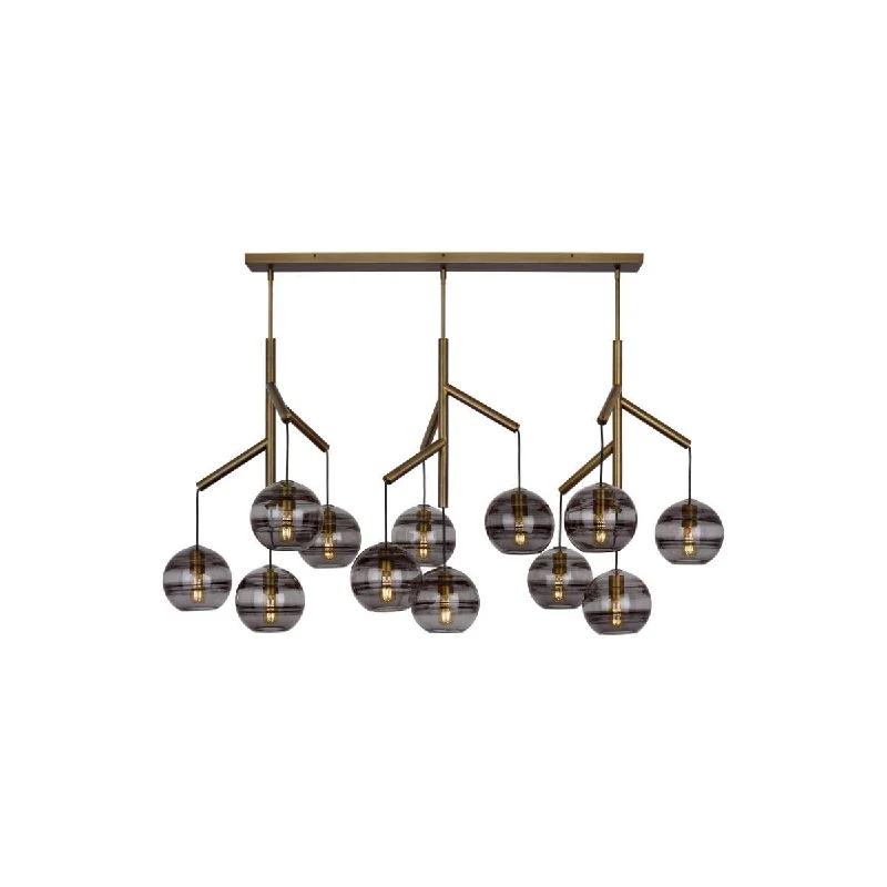 Industrial Lighting for Metal Fabrication ShopsSedona 63 in. 12 Lights Chandelier Aged Brass Finish Smoke