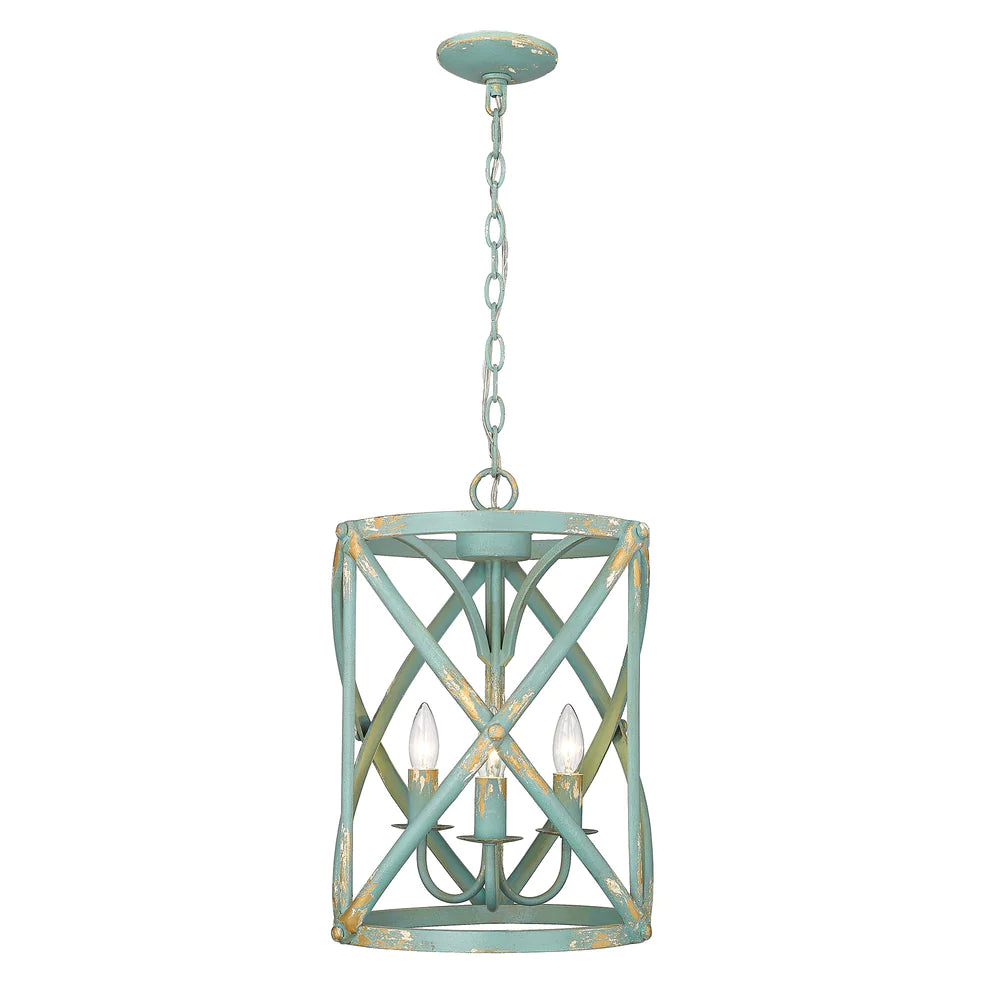 Industrial - style track lighting for loftsGolden Lighting 0890-3P TEAL Alcott 3 Light Pendant in Teal
