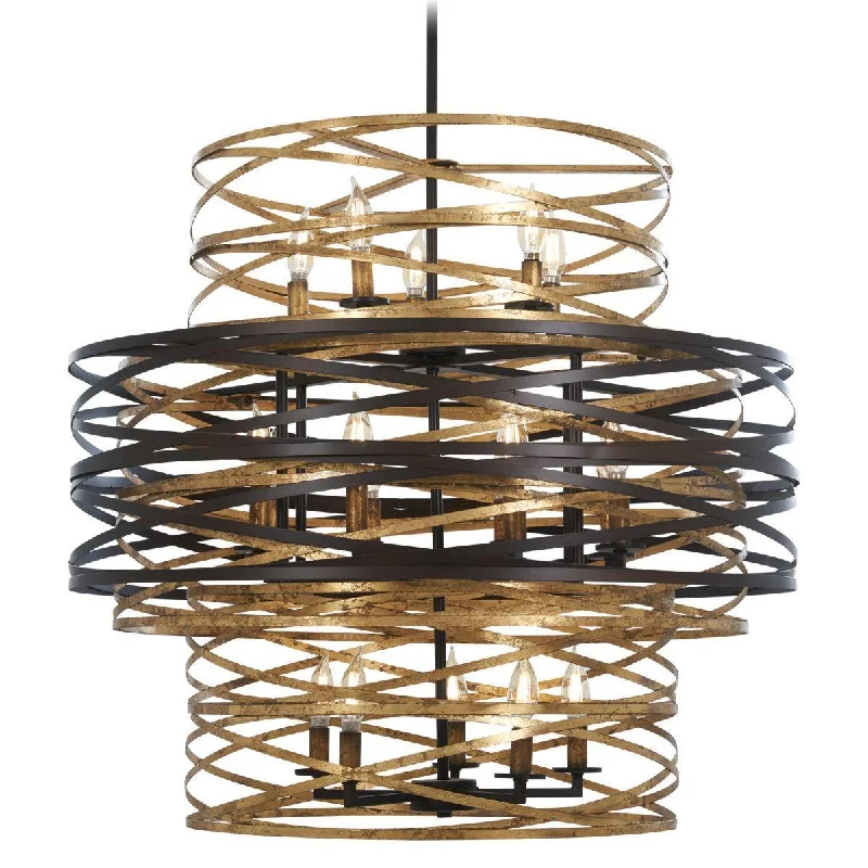 Industrial Lighting for Automotive Manufacturing PlantsVortic Flow 30 in. 18 Lights Chandelier Dark Bronze & Gold finish