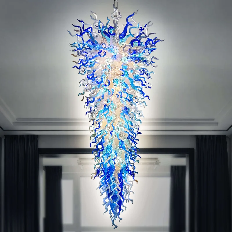 Chandeliers with Adjustable Height for Custom InstallationChandeliers with Adjustable Height for Custom InstallationChihuly Style Glass Chandelier Blue And White Inverted Cone Shape Chandeliers with Adjustable Height for Custom InstallationChandeliers with Adjustable Height for Custom InstallationChihuly Style Glass Chandelier Blue And White Inverted Cone Shape