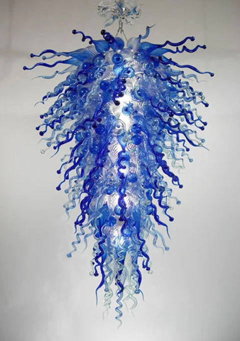 Chandeliers with Metal Frames in Silver FinishChandeliers with Metal Frames in Silver FinishBlown Glass Chandelier Blue And Clear D32"*H60" RL026 Chandeliers with Metal Frames in Silver FinishChandeliers with Metal Frames in Silver FinishBlown Glass Chandelier Blue And Clear D32"*H60" RL026