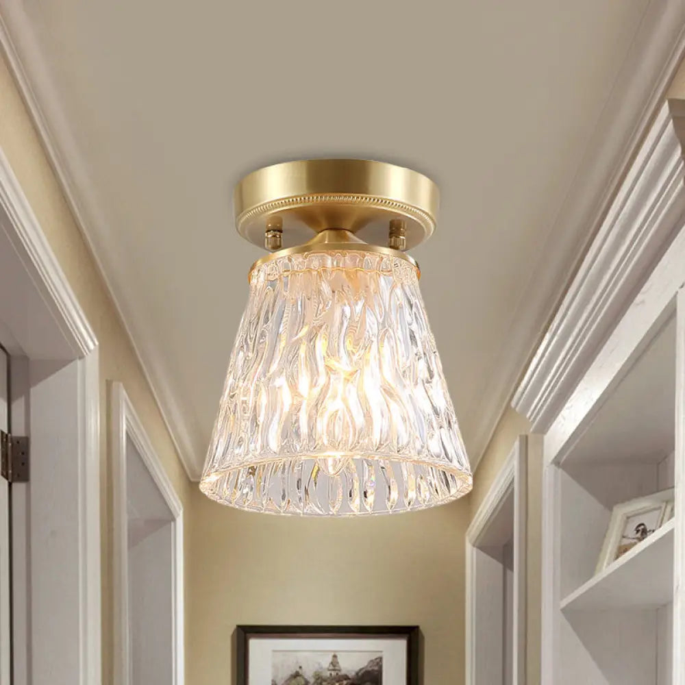 Chandeliers with Frosted Glass for a Softer Light DiffusionChandeliers with Frosted Glass for a Softer Light DiffusionBrass 1-Light Semi Flush Mount with Clear Ripple/Fluted Glass Cone/Flower Design for Living Room Ceiling