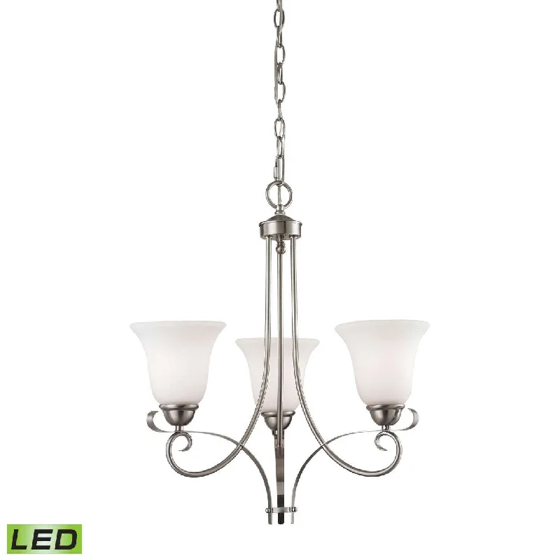 Chandeliers with Colored Glass for a Splash of ColorChandeliers with Colored Glass for a Splash of ColorBrighton 3-Light Chandelier in Brushed Nickel with White Glass - LED Chandeliers with Colored Glass for a Splash of ColorChandeliers with Colored Glass for a Splash of ColorBrighton 3-Light Chandelier in Brushed Nickel with White Glass - LED
