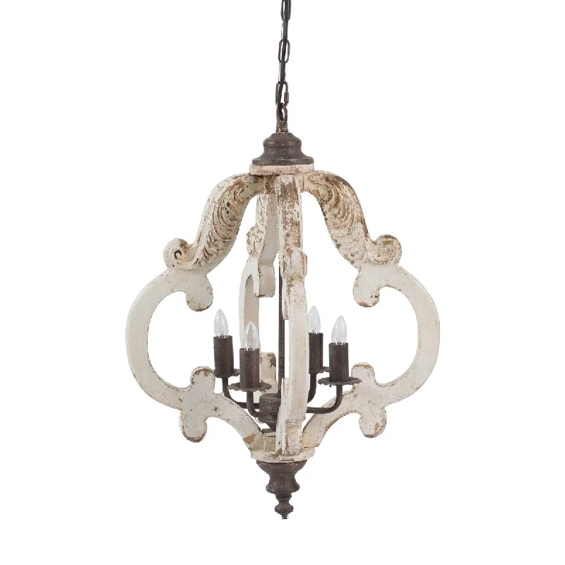 Minimalist Chandeliers for Sleek and Simple InteriorsMinimalist Chandeliers for Sleek and Simple InteriorsDistressed Antique White Wooden 4-Light Chandelier - Off White