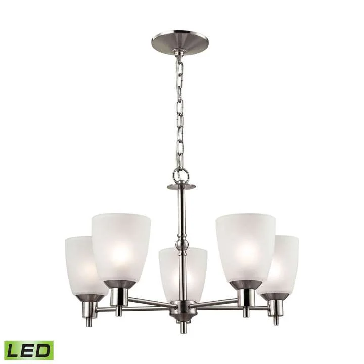 Chandeliers with Metal Frames in Gold FinishChandeliers with Metal Frames in Gold FinishJackson 5-Light Chandelier in Brushed Nickel with White Glass - LED