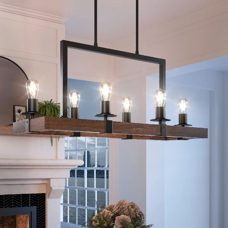 Chandeliers with Metal Frames in Black FinishChandeliers with Metal Frames in Black FinishUFS2010 Modern Farmhouse Chandelier, 15''H x 33''W, Matte Black & Rich Walnut Finish, Broadway Collection