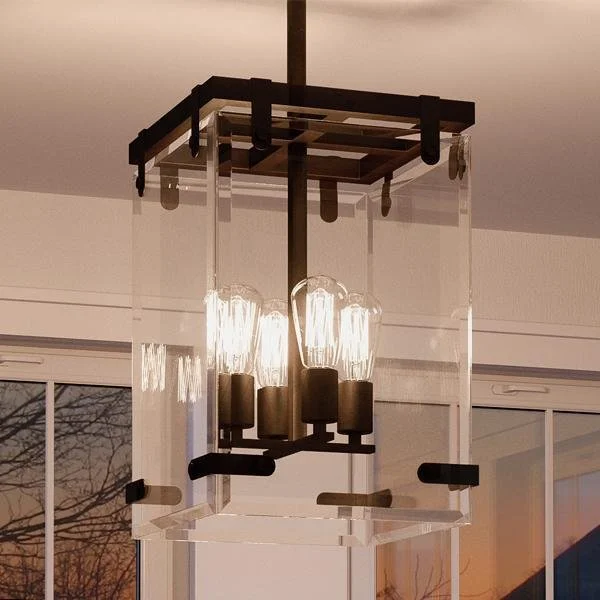 Chandeliers with Clear Crystal for a Sparkling EffectChandeliers with Clear Crystal for a Sparkling EffectUHP2442 Modern Farmhouse Modern Chandelier, 28-3/8"H x 14-3/4"W SQ, Olde Bronze Finish, Bristol Collection