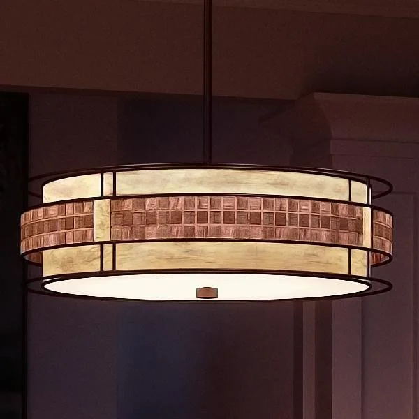 Chandeliers with Metal Frames in Gold FinishChandeliers with Metal Frames in Gold FinishUQL2430 Art Deco Deco Chandelier, 5.5"H x 22"W, Copper Revival Finish, Genoa Collection