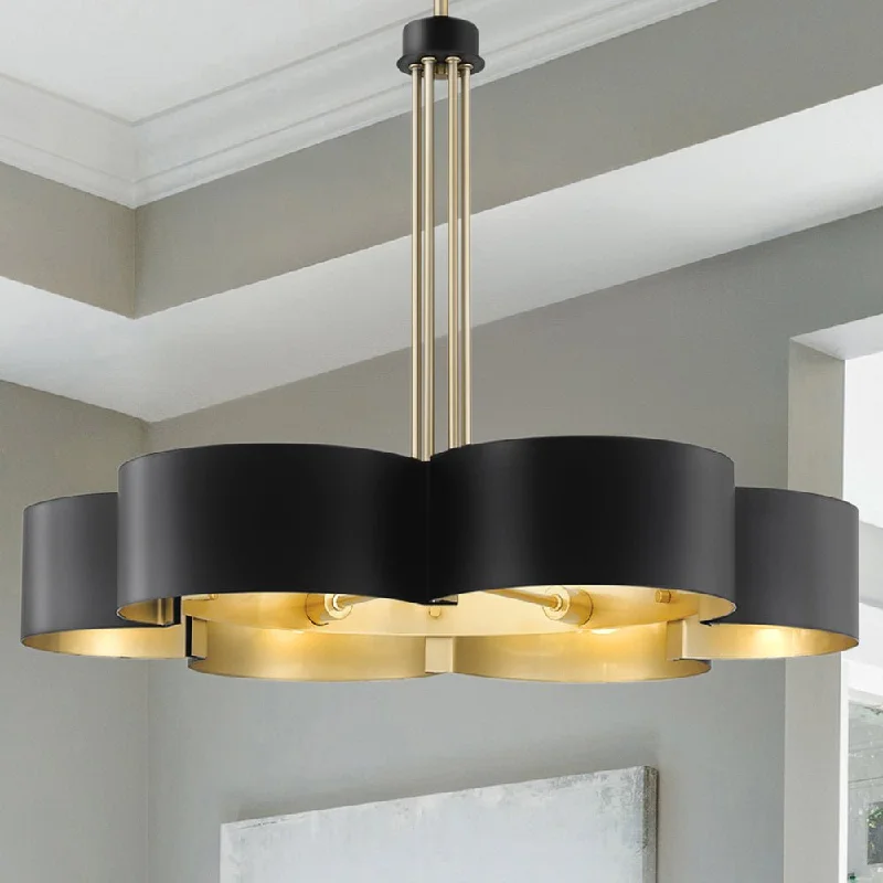 Victorian - Inspired Chandeliers with Ornate DetailsVictorian - Inspired Chandeliers with Ornate DetailsUQL4510 Art Deco Indoor Chandelier, 20.50''H x 28.00''W x 28.00''D, Matte Black Finish, Cranbourne Collection