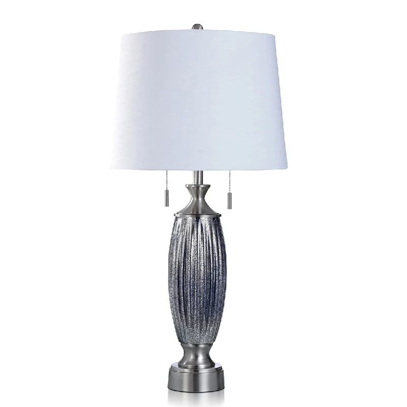 wooden table lamps with natural grain for a warm and organic feelwooden table lamps with natural grain for a warm and organic feelGemma - Steel & Mercury Glass Table Lamp - Wallstreet Blue - White Shade