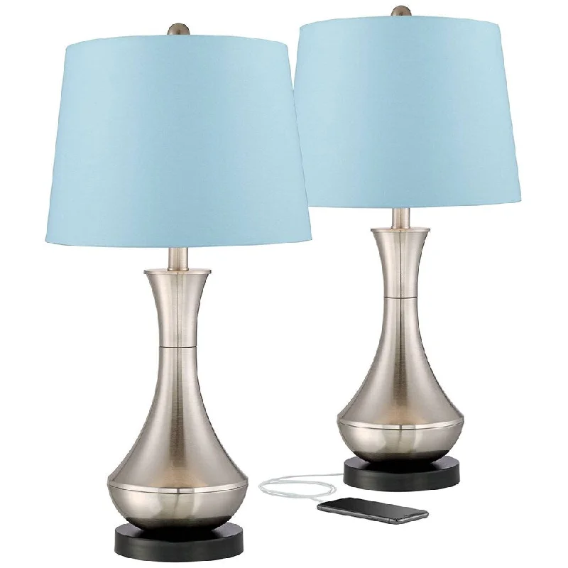 industrial style table lamps with exposed bulbs for loft apartmentsindustrial style table lamps with exposed bulbs for loft apartmentsModern Table Lamps 25 1/2" High Set 2 Nickel USB Blue Hardback Shade - 15" x 25"