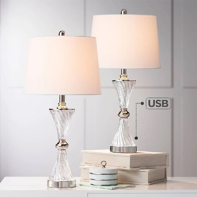 fabric table lamps with a linen shade for a relaxed and breathable lookfabric table lamps with a linen shade for a relaxed and breathable lookModern Table Lamps High Set of 2 Twisted Glass USB Port White Shade - 11" x 25"