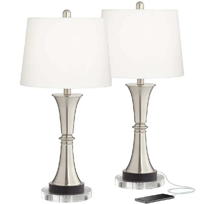 modern minimalist table lamps for contemporary living roomsmodern minimalist table lamps for contemporary living roomsModern Table Lamps Set of 2 Round Risers 27" Tall Nickel USB - 13" x 26"