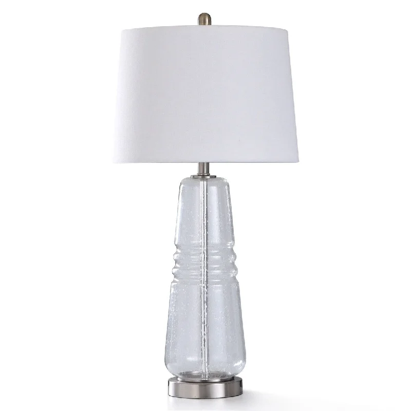 fabric table lamps with a linen shade for a relaxed and breathable lookfabric table lamps with a linen shade for a relaxed and breathable lookStyleCraft Clear Seeded Glass Body with Brushed Steel Metal Base Table Lamp