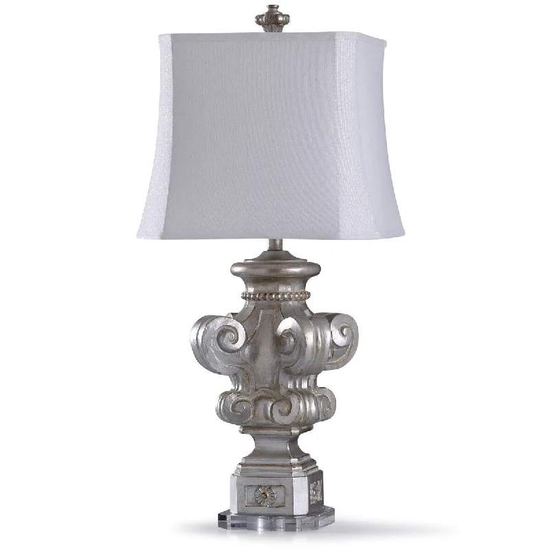 rustic farmhouse table lamps for cozy kitchensrustic farmhouse table lamps for cozy kitchensStyleCraft Vedal Silver Carved Four Corner Scroll Table Lamp with Silver Tapered Rectangle Shade